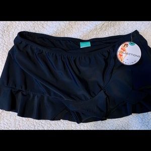 Solid black swim suit skirted bottoms